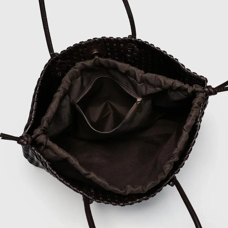 Borsa tote di lusso in PU intrecciato, borsa a tracolla allungata con manico superiore, borsa orizzontale con chiusura magnetica per lo shopping - immagine 6