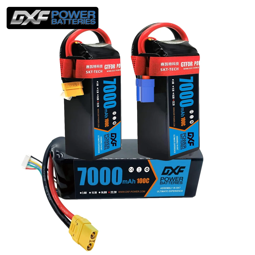 DXF – Lot De 2 Batteries LiPo 6S – 7000mAh – 22.2V – 100C – XT60 – Pour Drones, Hélicoptères, Avions RC