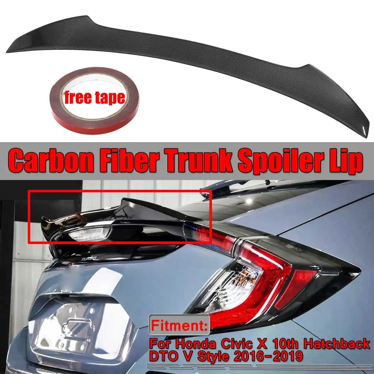 

New Car Rear Trunk Spoiler Lip Wing Rear Spoiler Wing Lip For Honda For Civic X 10th Hatchback 2017 2018 2019 Rear Lip Spoiler