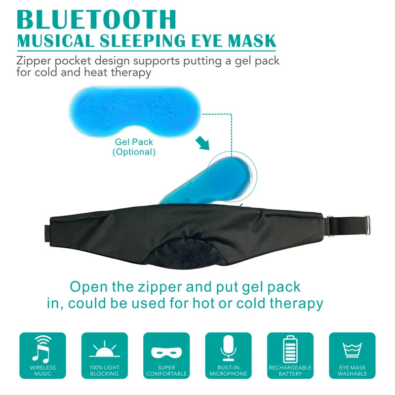 20 White Noise Sleeping Headphones Bluetooth5.2 Sleep Mask Breathable Soft 100% Blackout Eye Mask Microphone Call for Sleeping