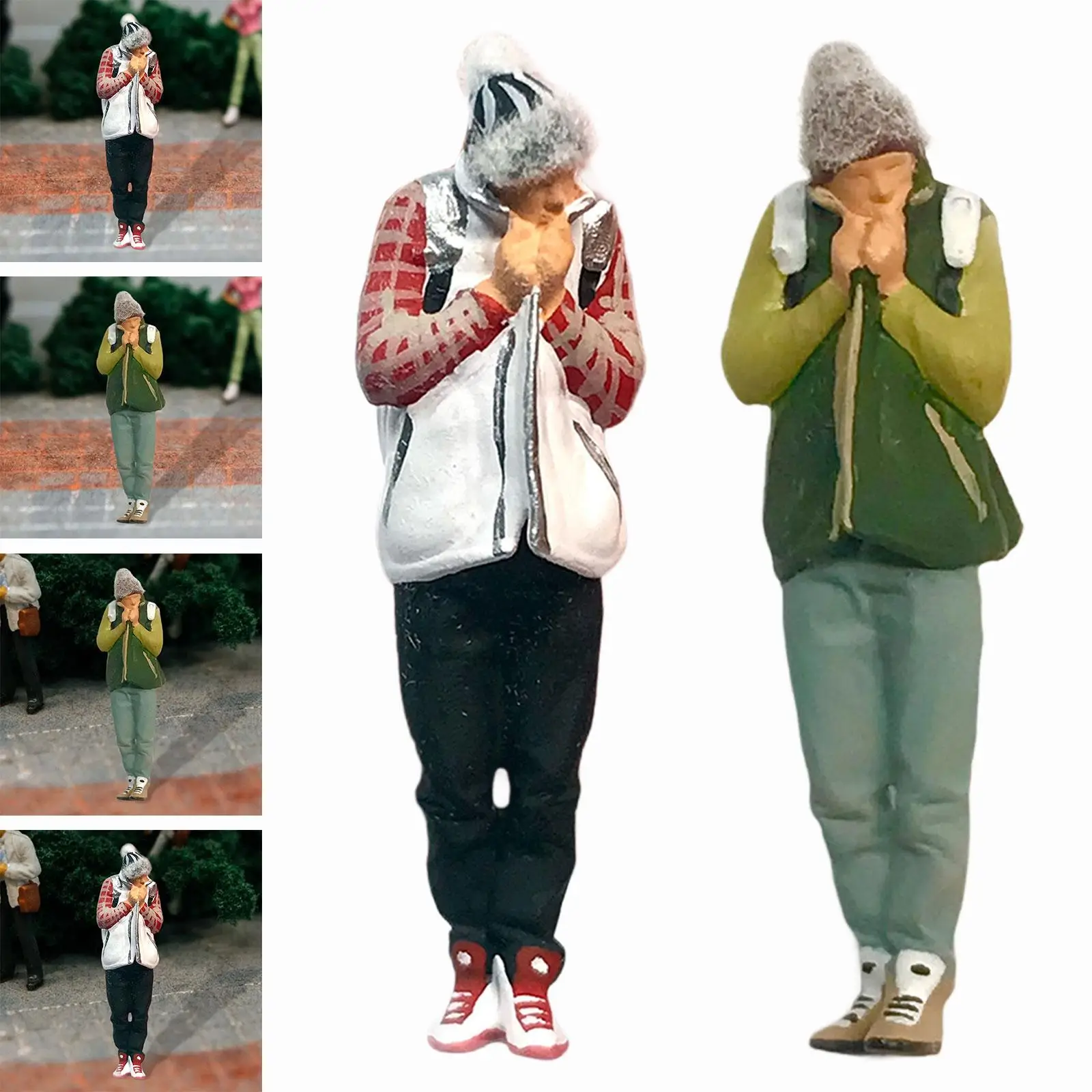 작은 송진 피규어 디오라마 풍경, 귀여운 미니어처 피규어, 페인트 피규어, 마이크로 풍경 기차 레이아웃, 1/64 명 피규어