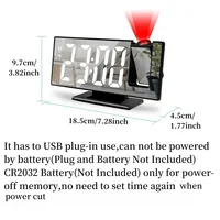 USB Powered  Digital Alarm Clock 180° Arm Projection Alarm Clock Time Temperature Snooze Table Clock 12/24H Projector LED Clock 2
