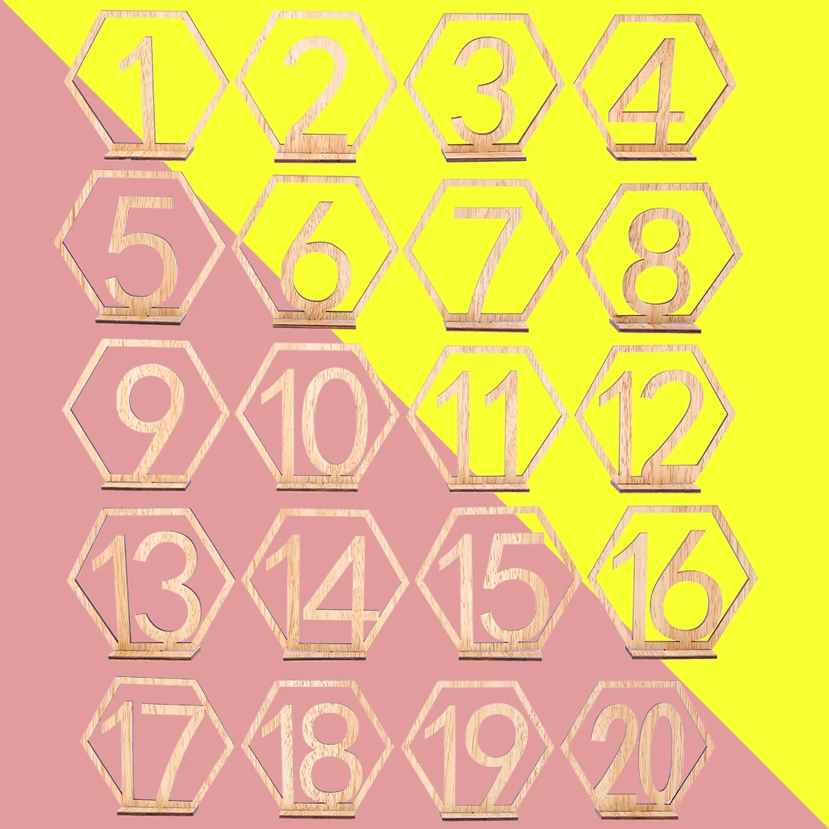 

NICEXMAS Hexagon 1-20 Wooden Table Numbers with Holder Base for Wedding Table Party Home Decoration
