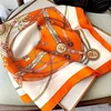 27.5" Chain Printed Square Scarf Elegant Thin Breathable Decorative Neck Scarf Orange Windproof Headscarf For Women 3