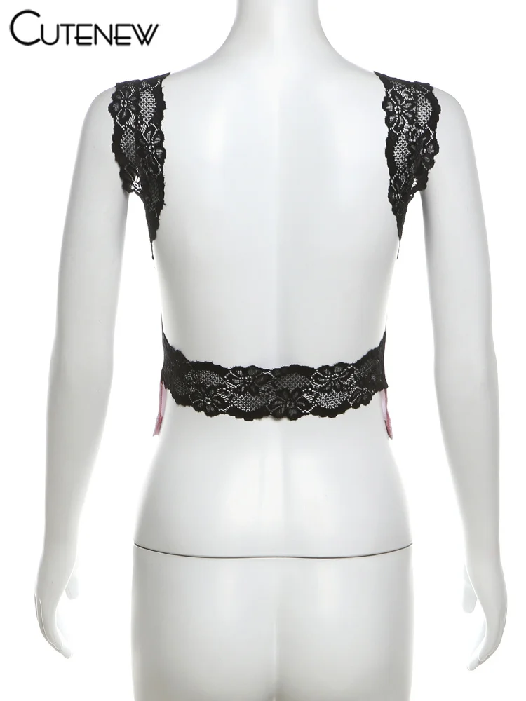 Lace Patchwork Women Vests Summer Sexy Tie Dye Print Backless O-neck Crop Skinny Tops Female Fashion Street Party Tanks