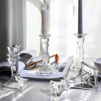Glass Candle Wick Holder Clear Pillar Table Design Candlestick for Dining Decor 3