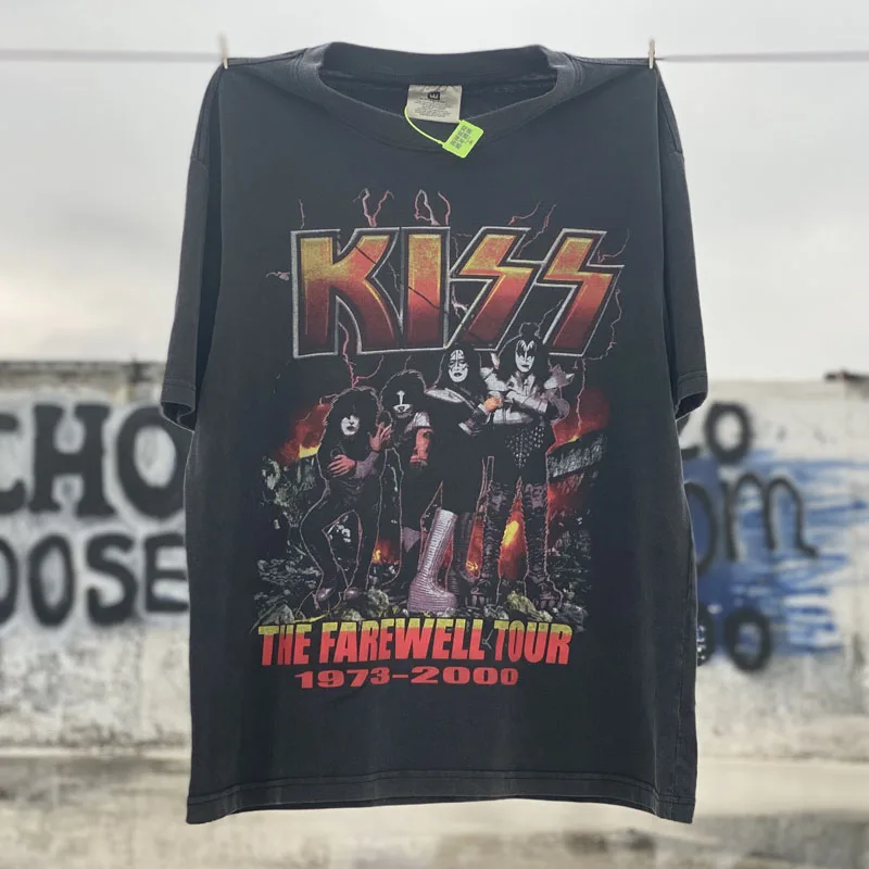 

Kiss Band T-shirt Rock Limited Print T-shirts for Men Women American High Street Crewneck Casual Loose Short Sleeves