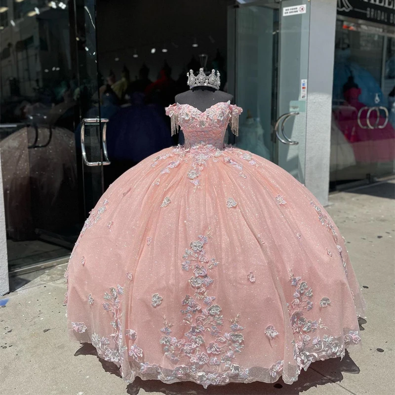 

2024 Mexican Pink Quinceanera Dresses with 3D Floral Beading Applique Vestidos XV Años Sweet 16 robe de soirée