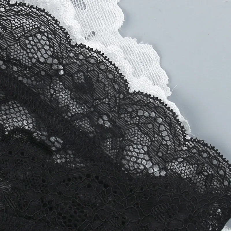 Halter Lace See-Through Crop Top Ruffled Contrast Tank Top - Y2K Fashion Patchwork Strapless Sexy Contrast Cropped Top