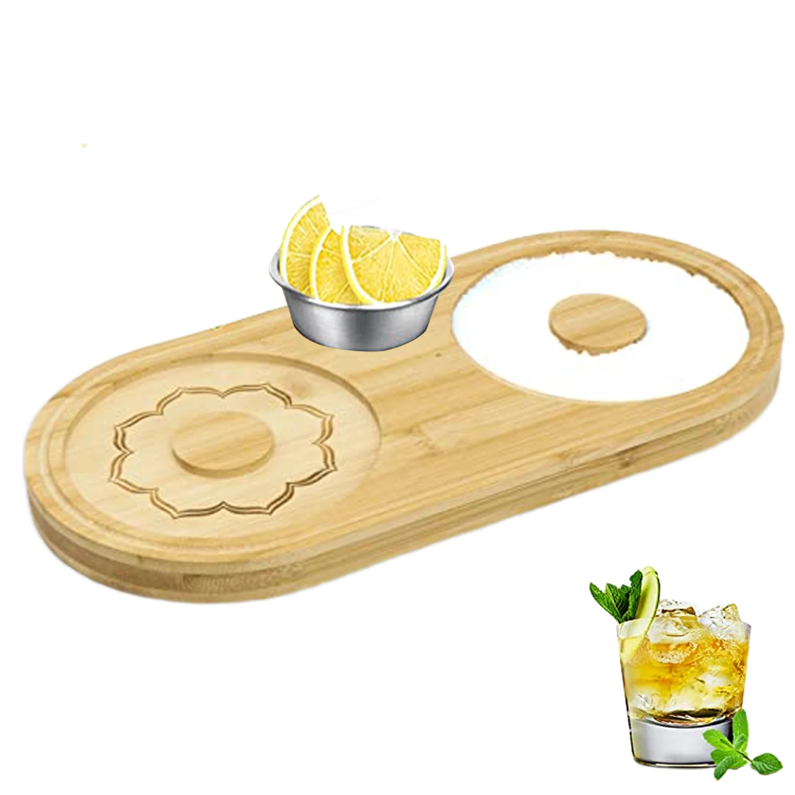 Reusable Salt Rimmer Margarita For Cocktails Multipurpose Wide Glasses Wood With Bowl Waterproof Dual Holder Sugar Container