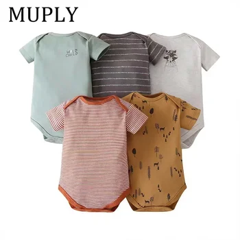 5 Pz/lotto Tute Del Bambino Neonato Della Ragazza del Ragazzo Vestiti di Modo Manica Corta 100% Cotone BEBES Tuta Estate BEBE Abbigliamento 0-24M