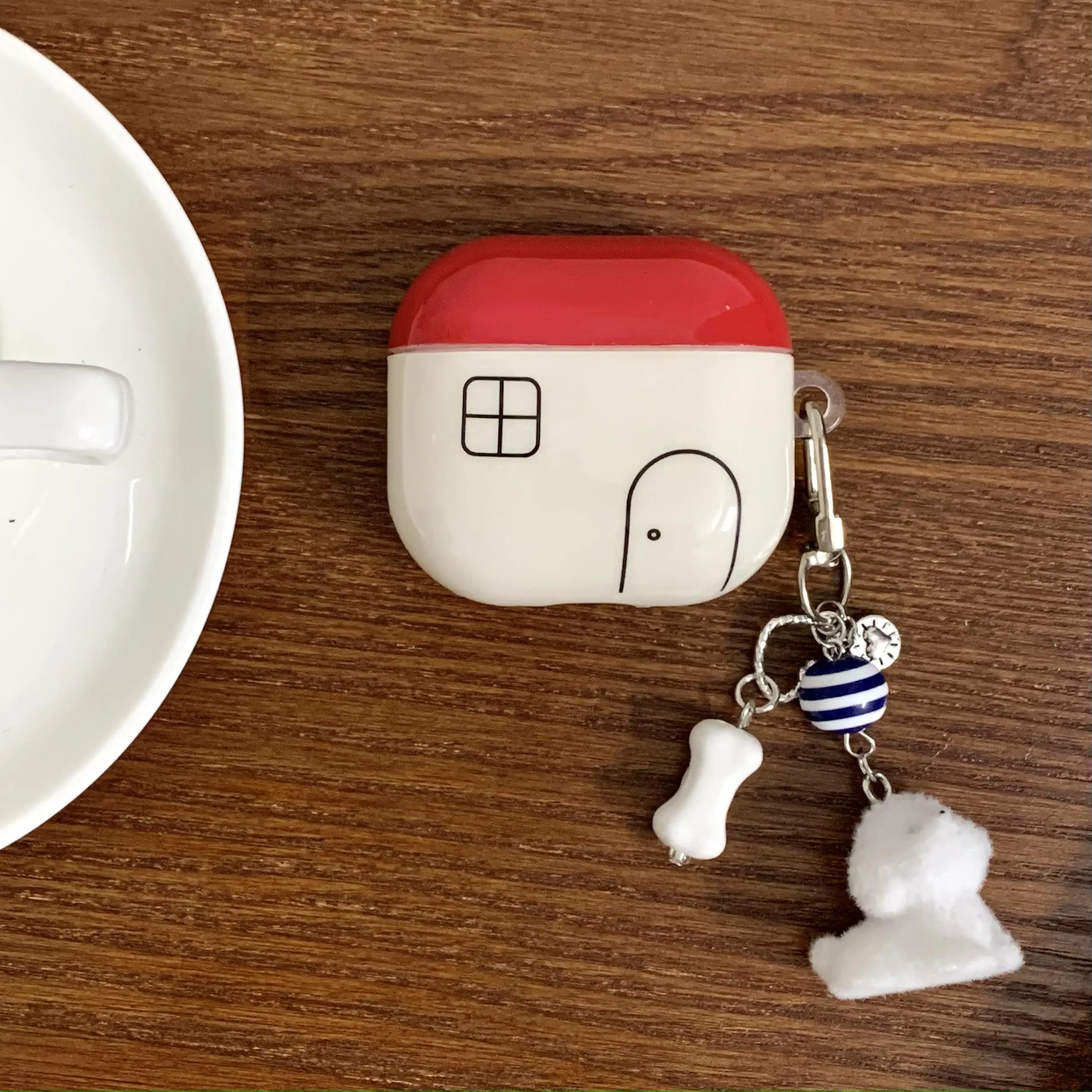 Shockproof Stripes Earphone Case with Pendant - House Pattern, Durable & Dustproof Design