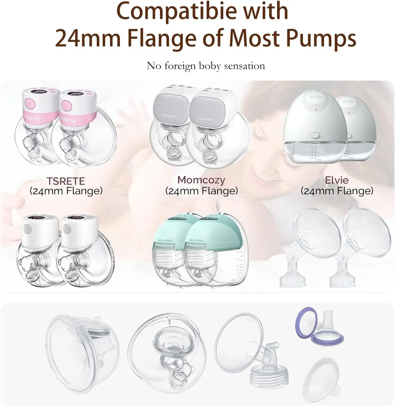 Flange Inserts 13/15/17/19/21mm,Compatible with S9/S10/S12 etc 24mm Wearable Breast Pump,Breast Pump Flange Insert 3