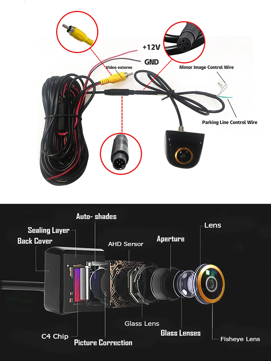 AHD1080P Auto Rückansicht Kamera Nachtsicht Backup Parkplatz Reverse Kamera Wasserdichte HD Farbe Video Fahrzeug Rückfahr Kamera – Detail 10