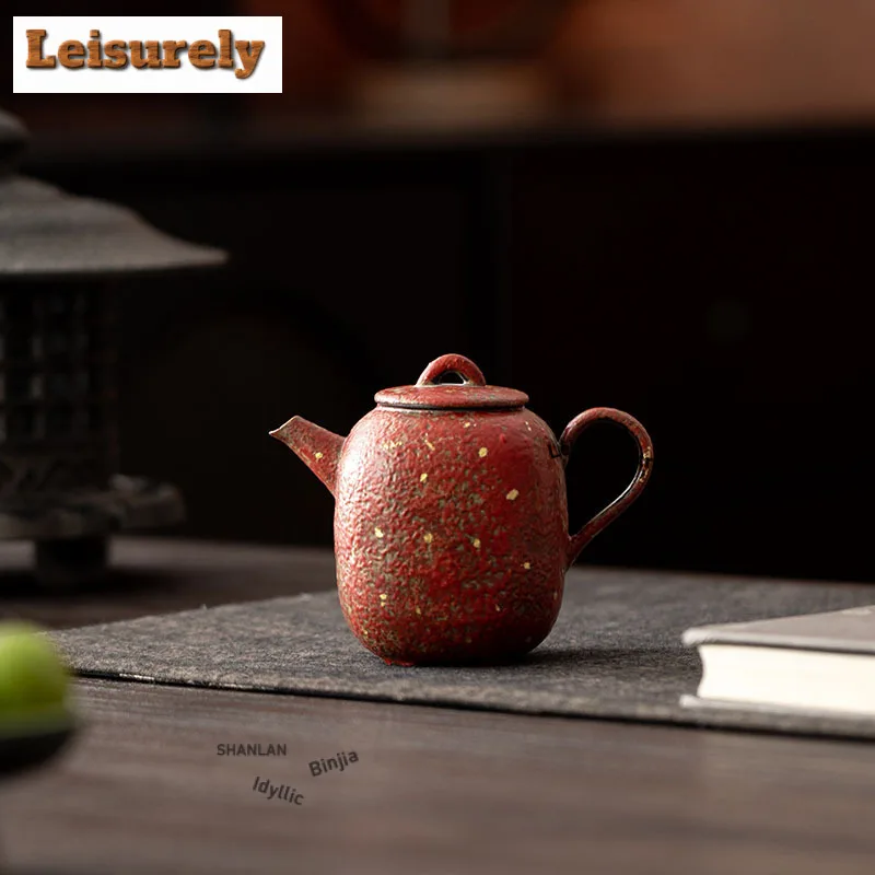 240ml Red Mountain Gold Sprinkled Square Teapot Retro Tea Infuser Pot Tea Maker Kettle With Filter Chinese Tea Set Decoration