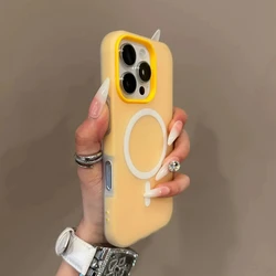 Luxury Candy Color 2-in-1 Magsafe Case with Magnetic Wireless Charging and Matte Finish for iPhone 16 Pro Max (Yellow)