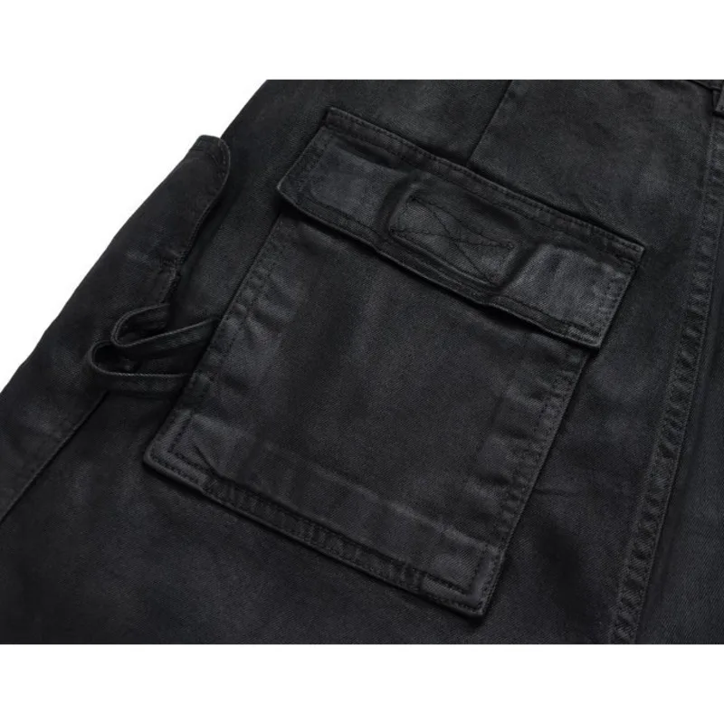 PFNW American Vintage Raw-edge Denim Shorts With Frayed Moustache Effect Waxed Niche Design Black Knee Length Pants 28W6074