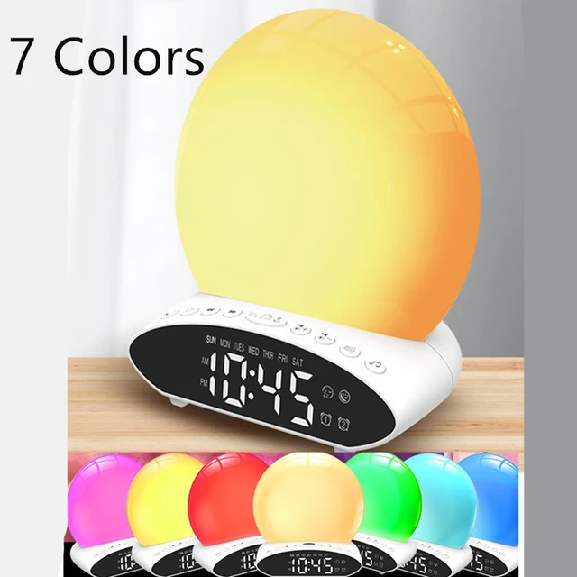 Reloj despertador Digital inteligente, dispositivo con proyección de 7  colores, luz de despertador, día de trabajo, amanecer/atardecer, Radio FM,  al lado de la luz 2 #1, nuevo - AliExpress