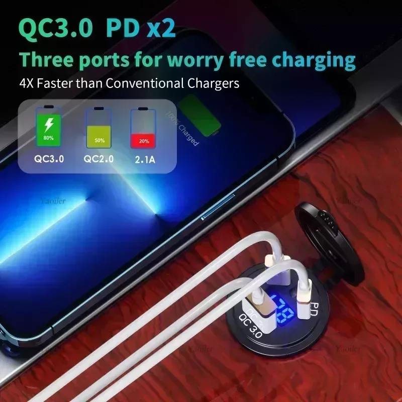รูปสินค้า USB Car Charger 4 Port 12V ชาร์จเร็ว PD QC3.0 กันน้ำ สำหรับรถยนต์ รุ่น Premium