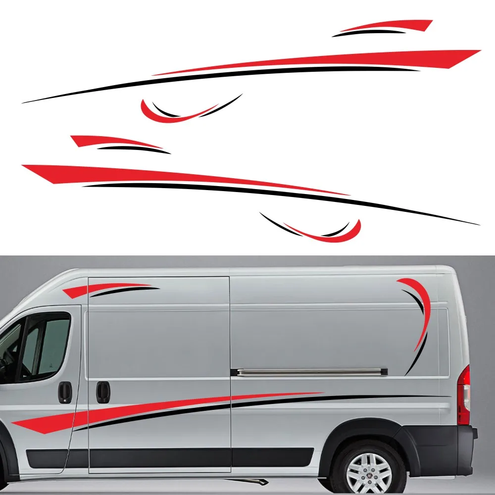 6Pcs Fashion Racing Stripe Car Sticker Vinile Camper Decalcomania Per Rv Vw T5 T6 Peugeot Boxer Citroen Jumper Fiat Ducato Accessori