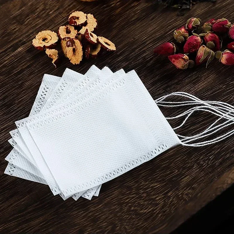 100PCS Non-woven Fabric Tea Bag Disposable Tea Filter Bags  with Drawstring Kitchen Tea Filter Paper for Coffee Herb Loose Tea