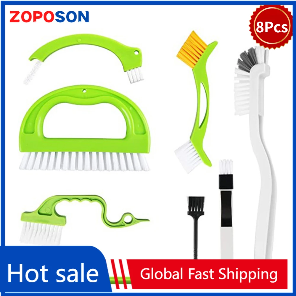 

8Pcs Household Kitchen Window Cleaning Brushes Kit Ground Sew Brush Tank Pulp Brush Kit Home Cleaning Tool