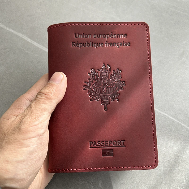 Personalized Name Française Passport Cover Men 100 Genuine Leather