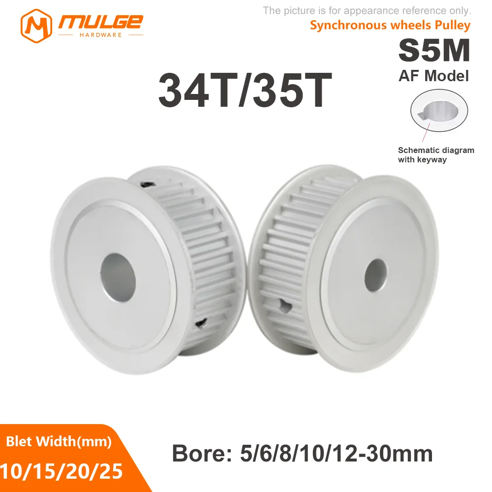

S5M pulley 34T/35Teeth Timing Pulley AF Type Keyway Bore circular hole 5-30mm For S5M Timing Belt Width 10/15/20/25mm 5GT