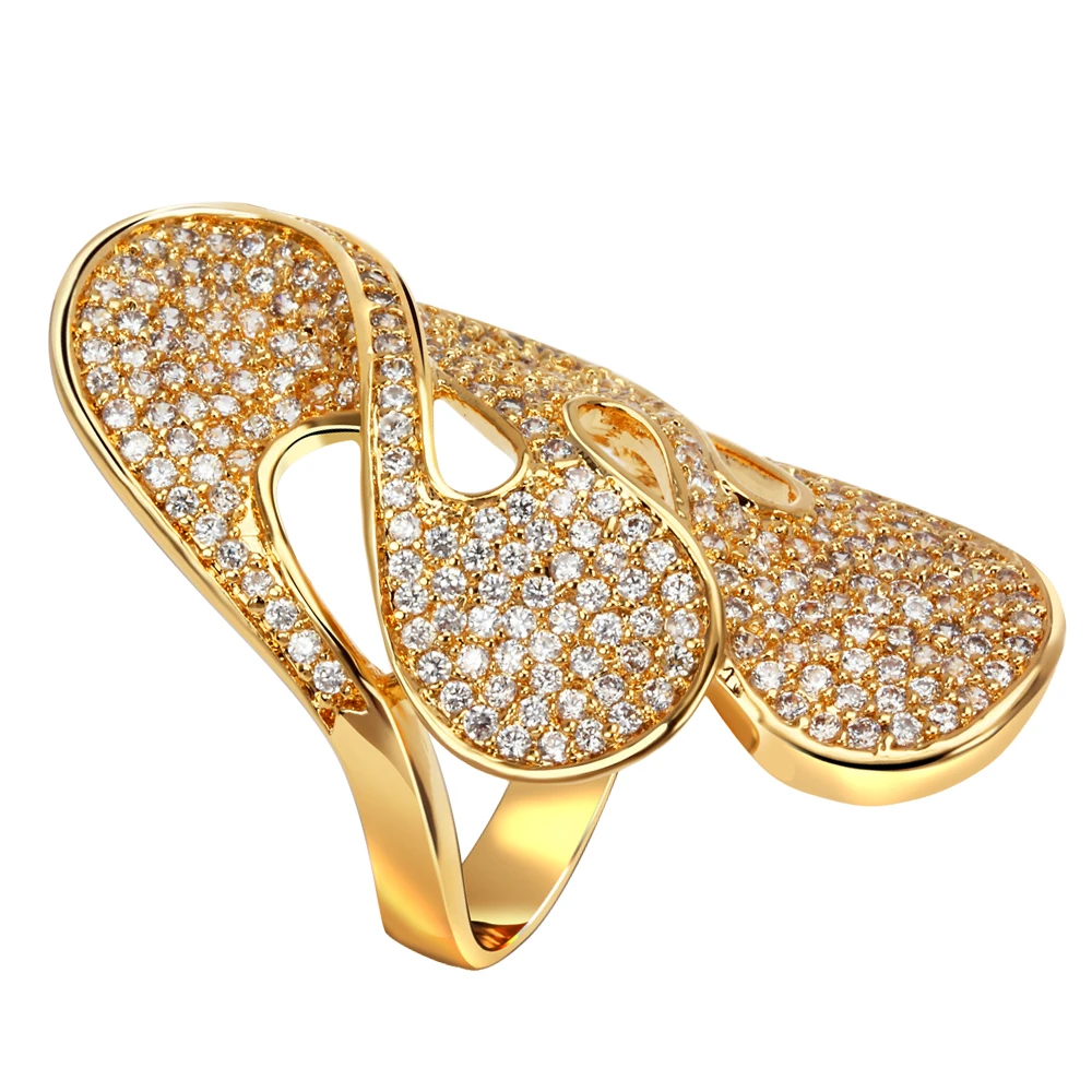 

Big Discount Ring Pave Full White Cubic Zircon White and Yellow Color Trendy Beautiful Jewelry For Women