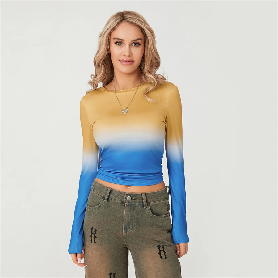 Camisetas básicas de Color liso para mujer, camisetas informales de manga larga, jerséis ajustados para otoño y primaver