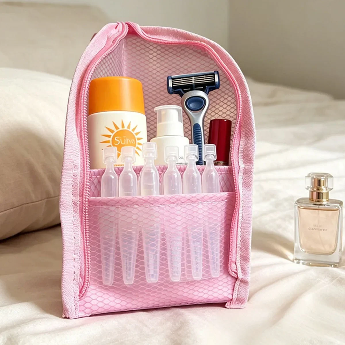 Breathable Quick-Dry Mesh Toiletry Bag with Toothbrush Case