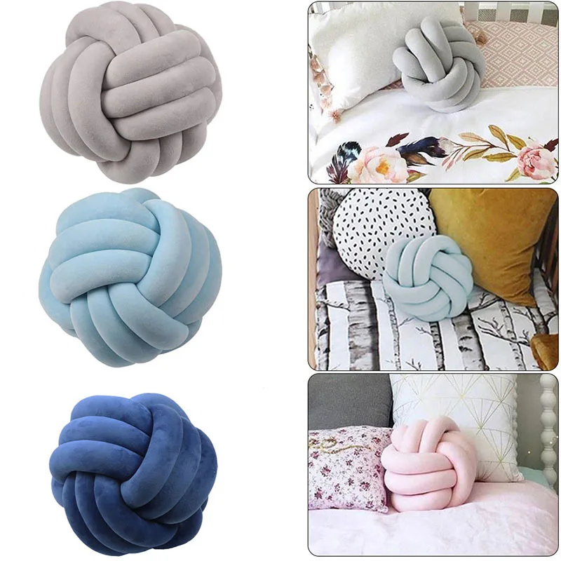 

Three Shares Knotted Plush Ball Design Round Throw Pillow Waist Back Cushions Home Sofa Bed Decoration Dolls Toys for Kids