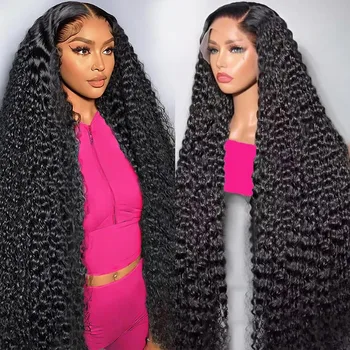 180% Density 13x6 Brazilian Water Wave Curly Lace Front Human Hair Wigs 30 40 44 Inch Deep Wave 13x4 Lace Frontal Human Hair Wig 1