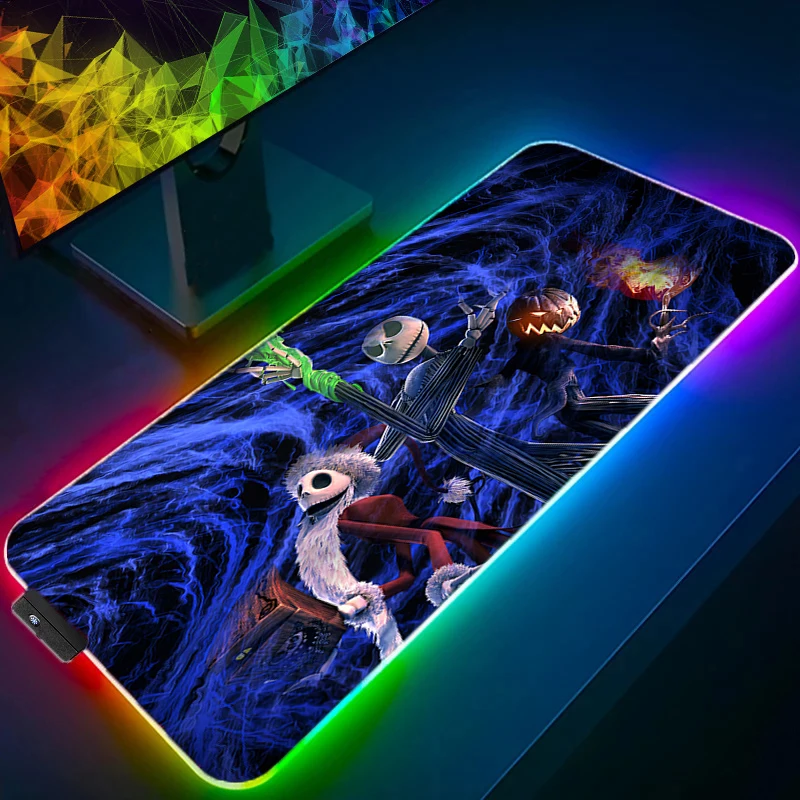 Large Mousepad Anime The Nightmare Before Christmas RGB Mouse Pad Laptop Gaming Anti Slip Desk Mat LED Keyboard Mat XXL Carpet 3pcs cartoon reindeer sleigh bath mat set merry christmas xmas tree winter bathroom rug non slip doormat carpet toilet lid cover