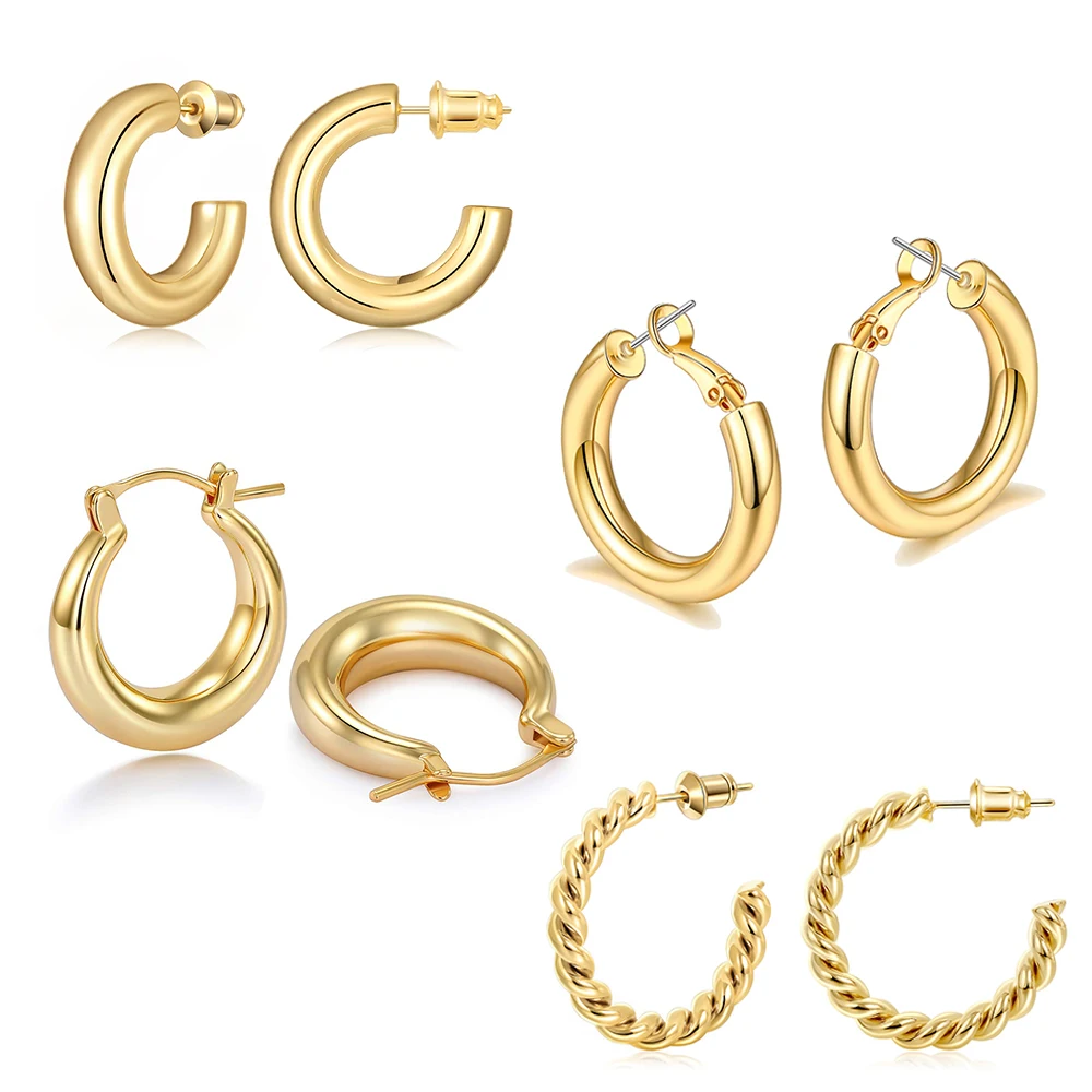 Vonmoos25mmClassicEarringsLuxury14KGoldPlatedThickGoldHoops