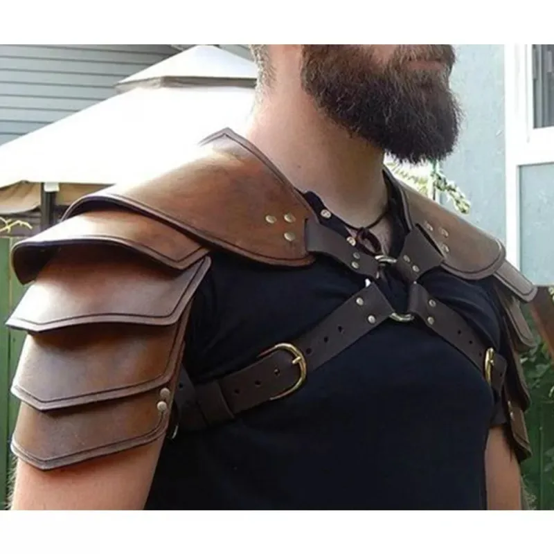 Cavaliere vichingo medievale Armatura per spalle in pelle PU Spallacci Gladiatore romano Guerriero Samurai Costume cosplay Spaulders LARP Puntelli