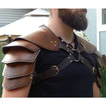 Cavaliere vichingo medievale Armatura per spalle in pelle PU Spallacci Gladiatore romano Guerriero Samurai Costume cosplay Spaulders LARP Puntelli