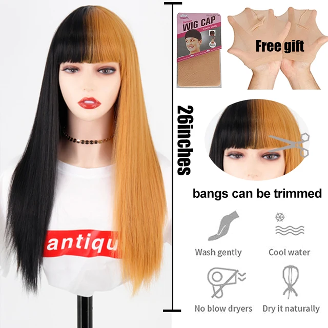 Synthetic Hair Pink and Black Wig Two layers of Wigs Long Straight hair Cosplay Wig Two Tone Ombre Color Women Wigs Lolita Wig #144