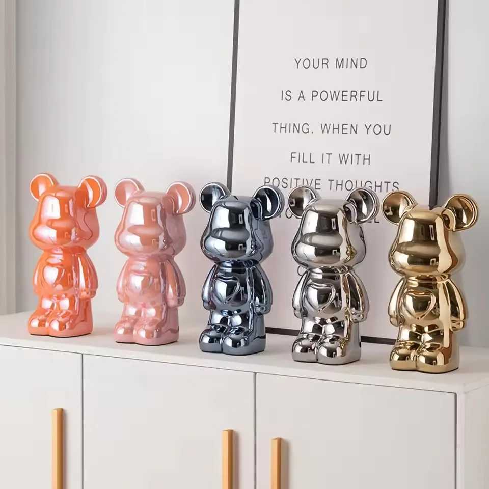 Keramische cartoon teddybeerfiguur, liefdesbeer ornament, kleine spaarpot voor de woonkamer, wijnkast, bureaudecoratie._voghion.com
