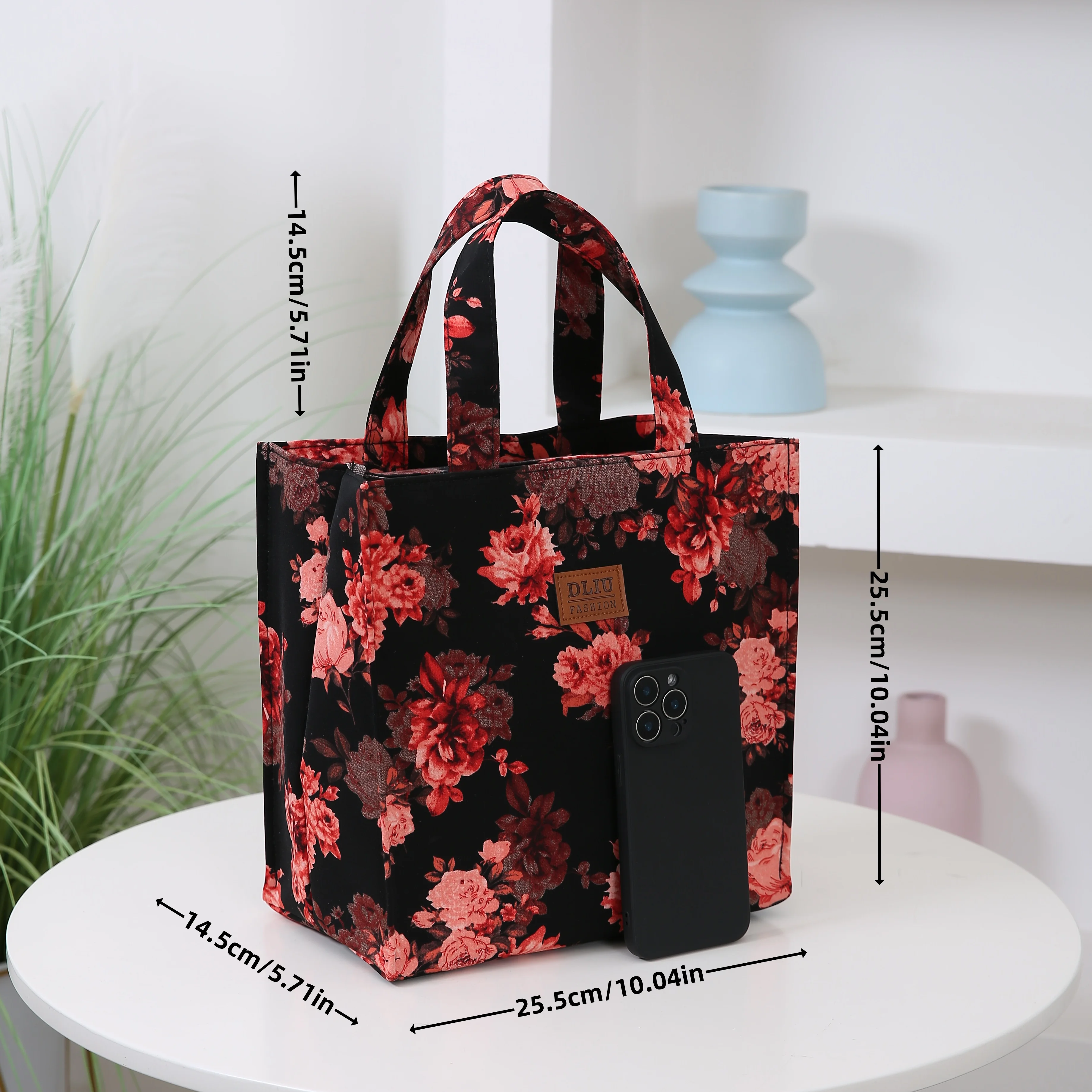 Vintage-Handtasche mit großem Fassungsvermögen und Lunchbox-Aufbewahrungstasche für Arbeit, Pendeln, Einkaufen, tragbare Mutter-Stoff-Einkaufstasche – Detail 1