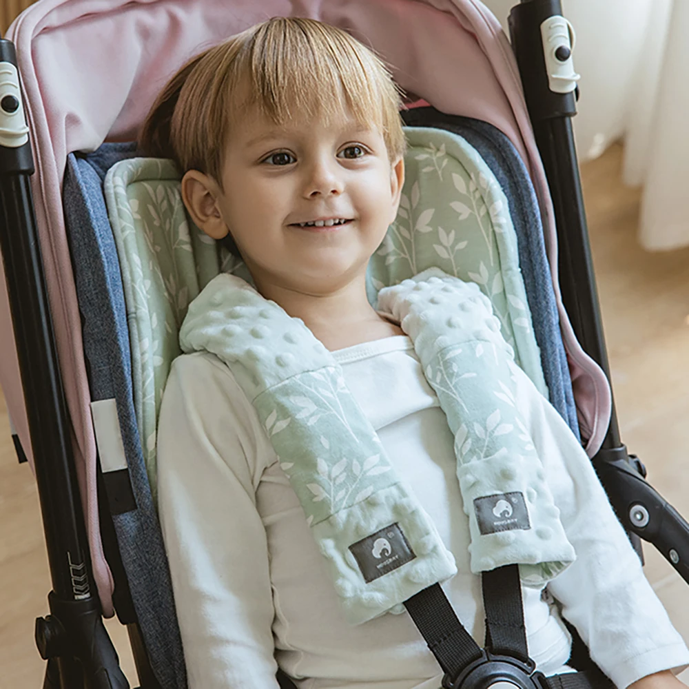 Stroller Cushion & Head Pillow & Seat Belt Cover 3Pcs/Set Universal Pram Pad Soft Cotton Double Sides Usable Baby Accessories