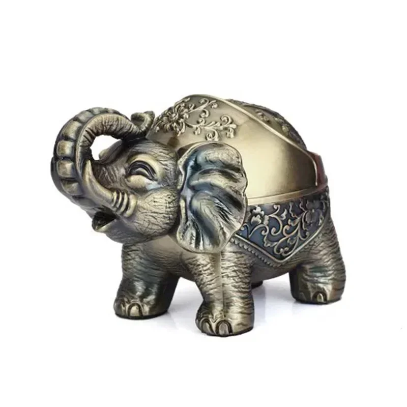 Elephant Ashtray Creative Personality Trend With Cover Windproof Metal Home Living Room Tea Table Ornaments
