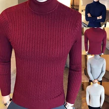 

Men's Casual Pullover Winter Solid Color Turtleneck Long Sleeve Twisted Knitted Slim Sweater Men's Knitwear Sweater