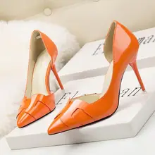 

Designer Women Shoes 2022 Trend 10cm High Heels Stiletto Heel Side Hollow Pointed Toe Pure Color Patent Leather Shallow Shoes