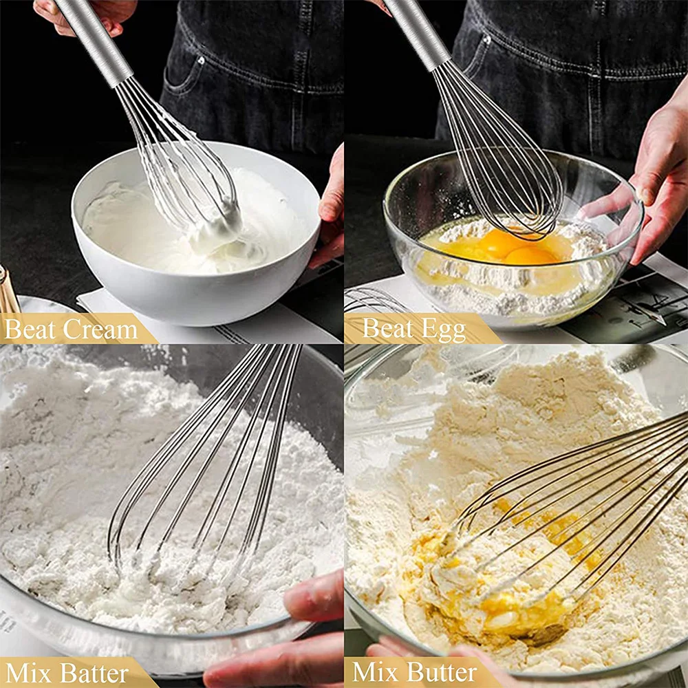 Rotary Whisk 8/10/12 Inch Egg Whisk 6 Wire Stainless Steel Kitchen Balloon Manual Egg Beater Blender Mixing Tools