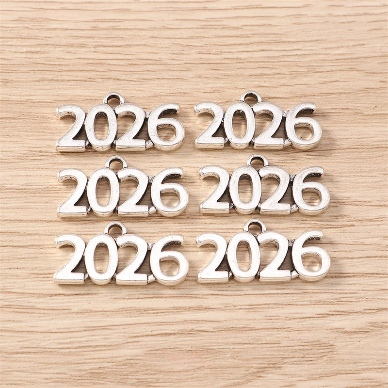 10 Stück 25 x 12 mm niedliche Legierung 2026 Zahl Charms Anhänger für Schmuckherstellung Neujahr Ohrringe Halsketten Armbänder DIY Bastelbedarf
