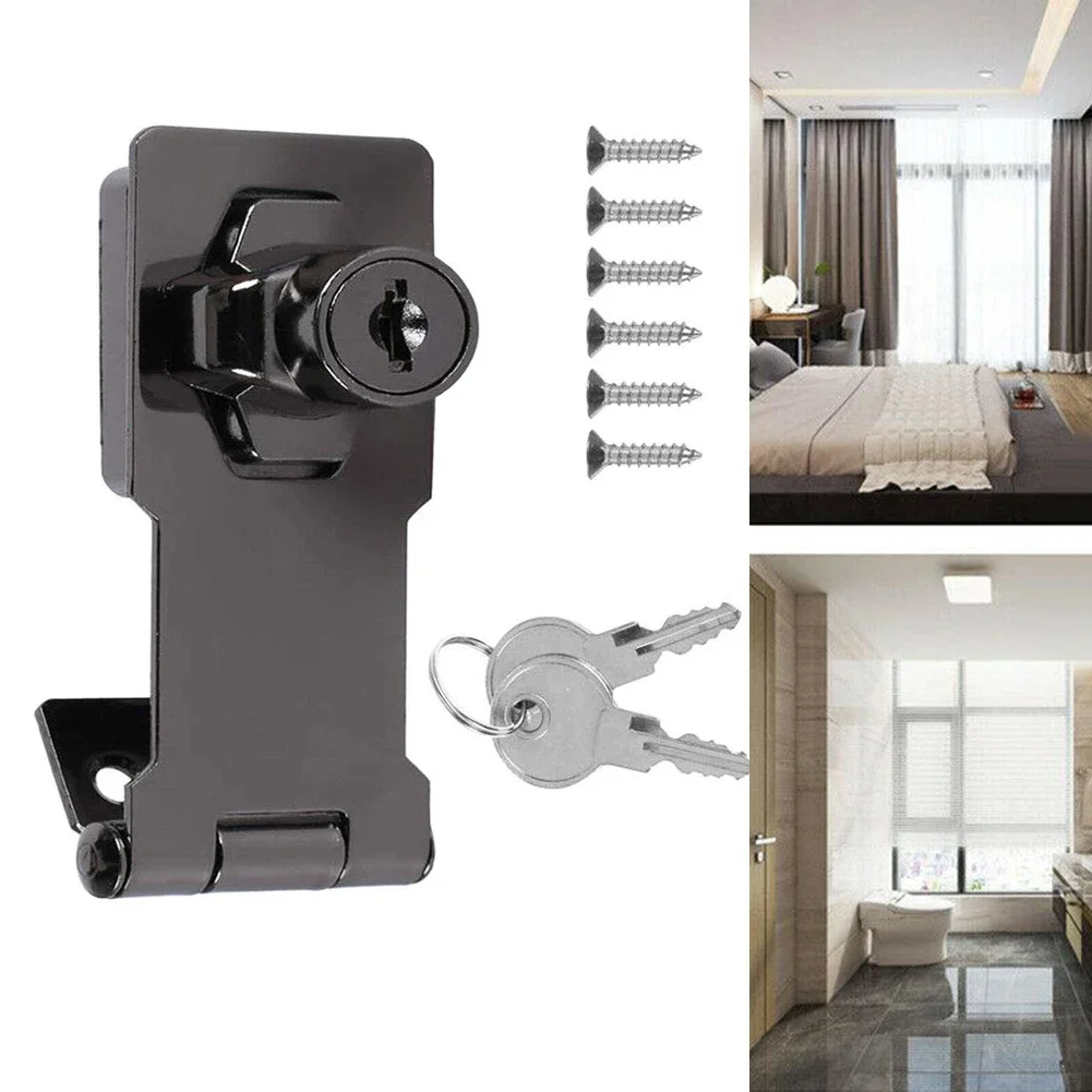 Description Picture 3 of item3Inch Locking Hasp And Staple With Keys Padlock Garage Lock Cupboard Wooden Box Lock Home Door Hardware Accessories