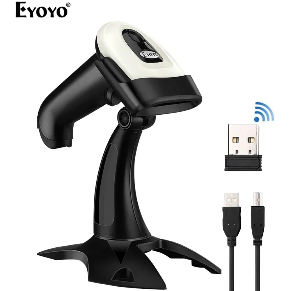 

Eyoyo Wireless 2D Barcode Scanner with Adjustable Stand Bluetooth 2.4G Wireless USB Wired Handheld Barcode Reader 1D QR Scanner