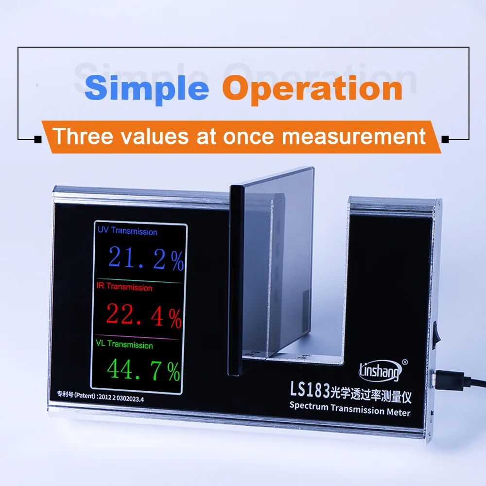 Window Tint Meter Light Transmittance LS183 365nm UVT, 940nm IRT and VLT 47mm Measuring Thickness Laminated Glass High Precision