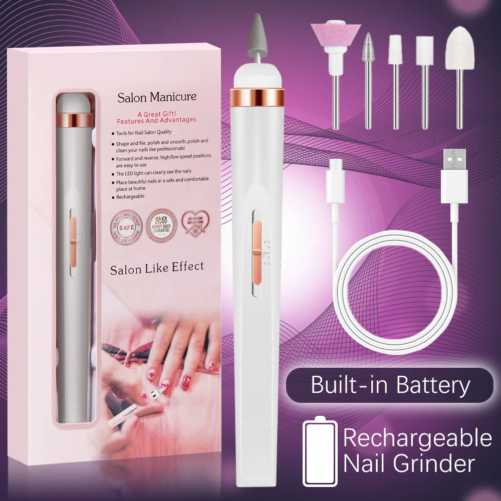 Electric Nail Polish Drill Set Machine With Light Multiple Gears Portable With Battery Electric Manicure Art Tools 5